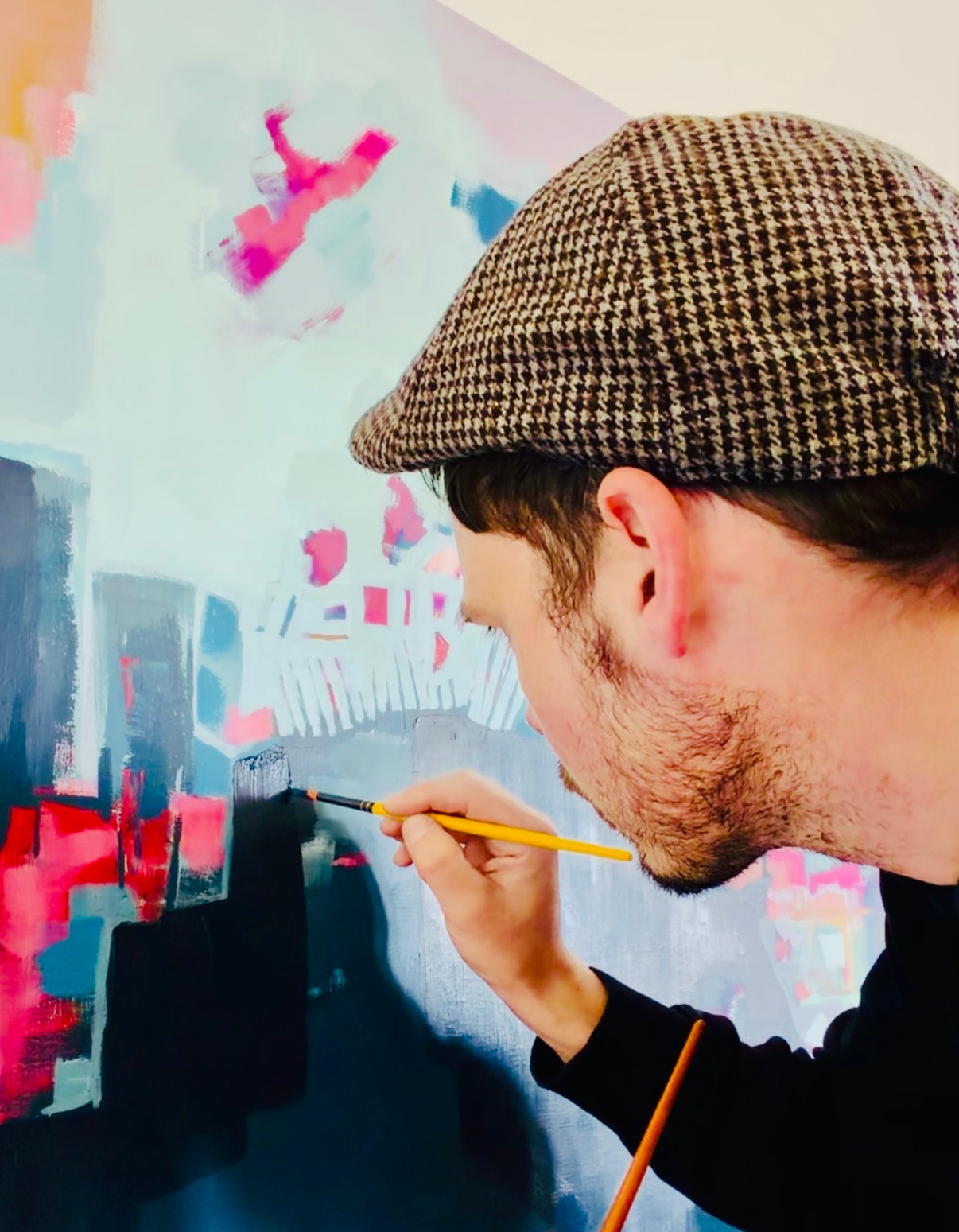 Joe Tully painting in his Huddersfield Studio